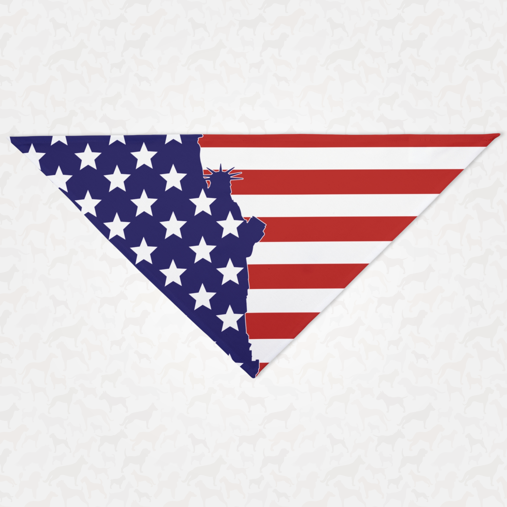 American flag dog bandana featuring the Statue of Liberty.