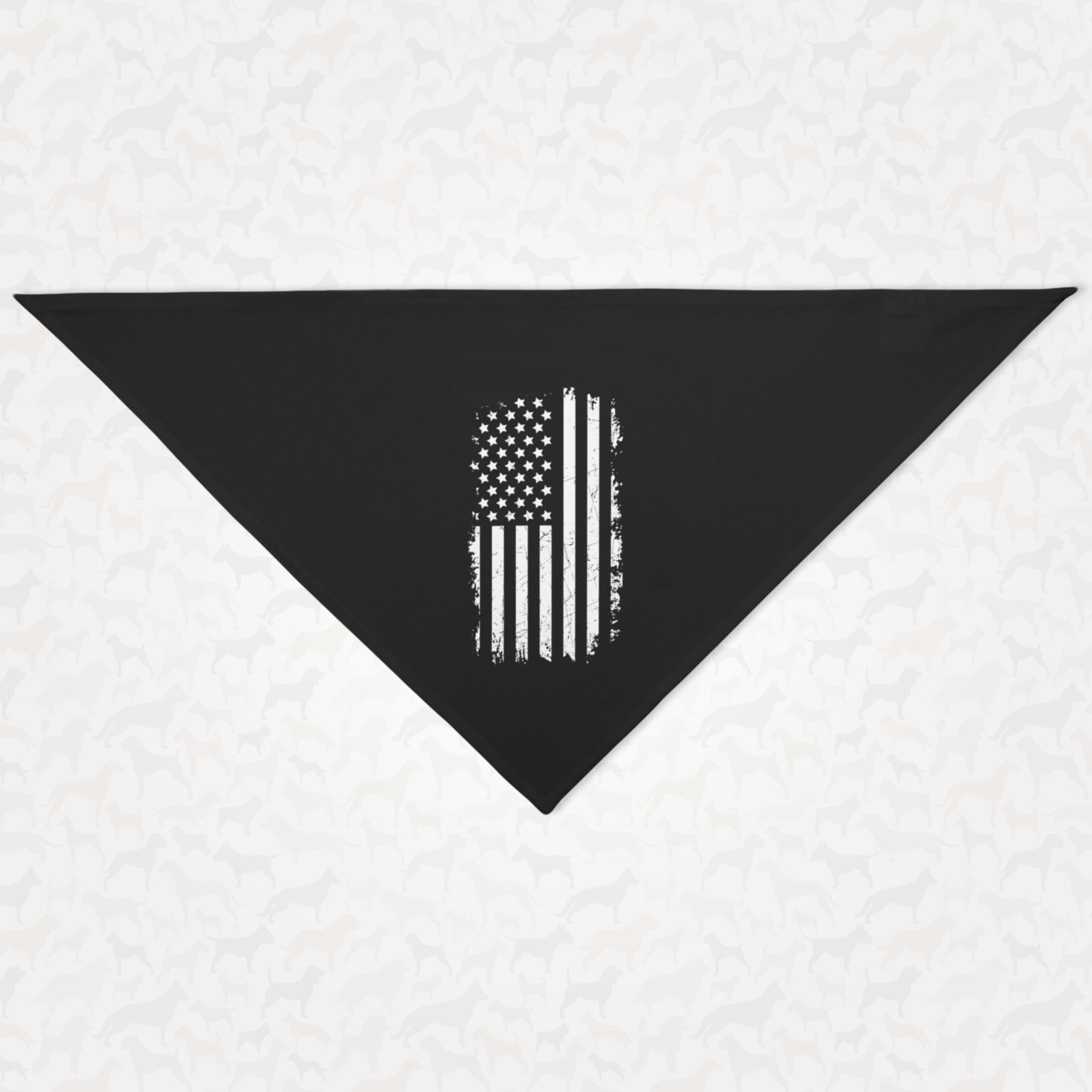 Black and white American flag dog bandana with grunge distressed look.