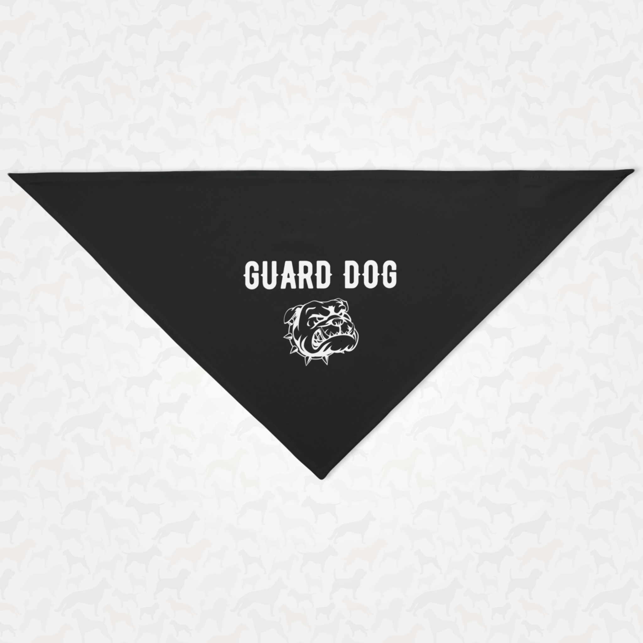 Black dog bandana with tough guard dog graphic.