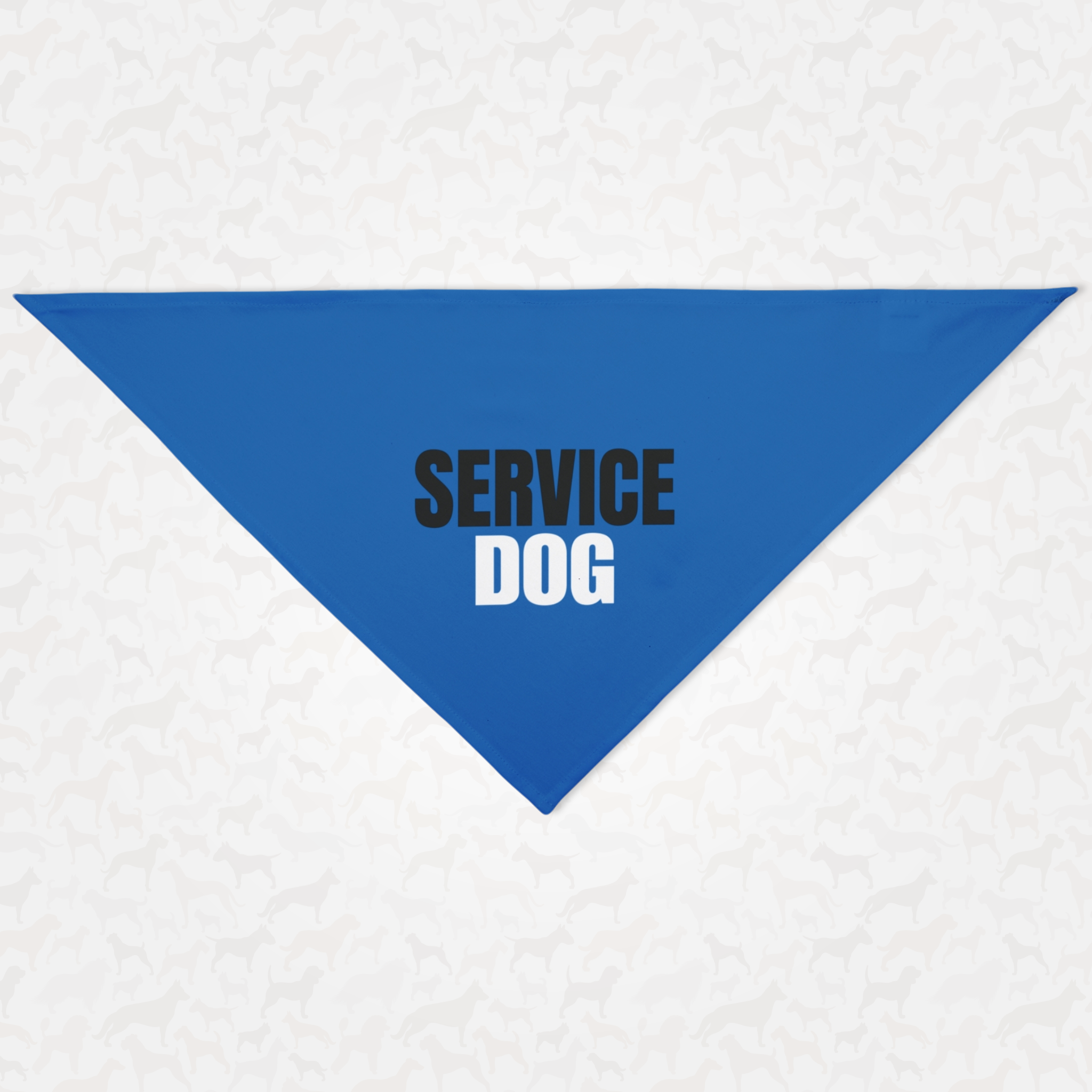 Blue dog bandana saying Service Dog.