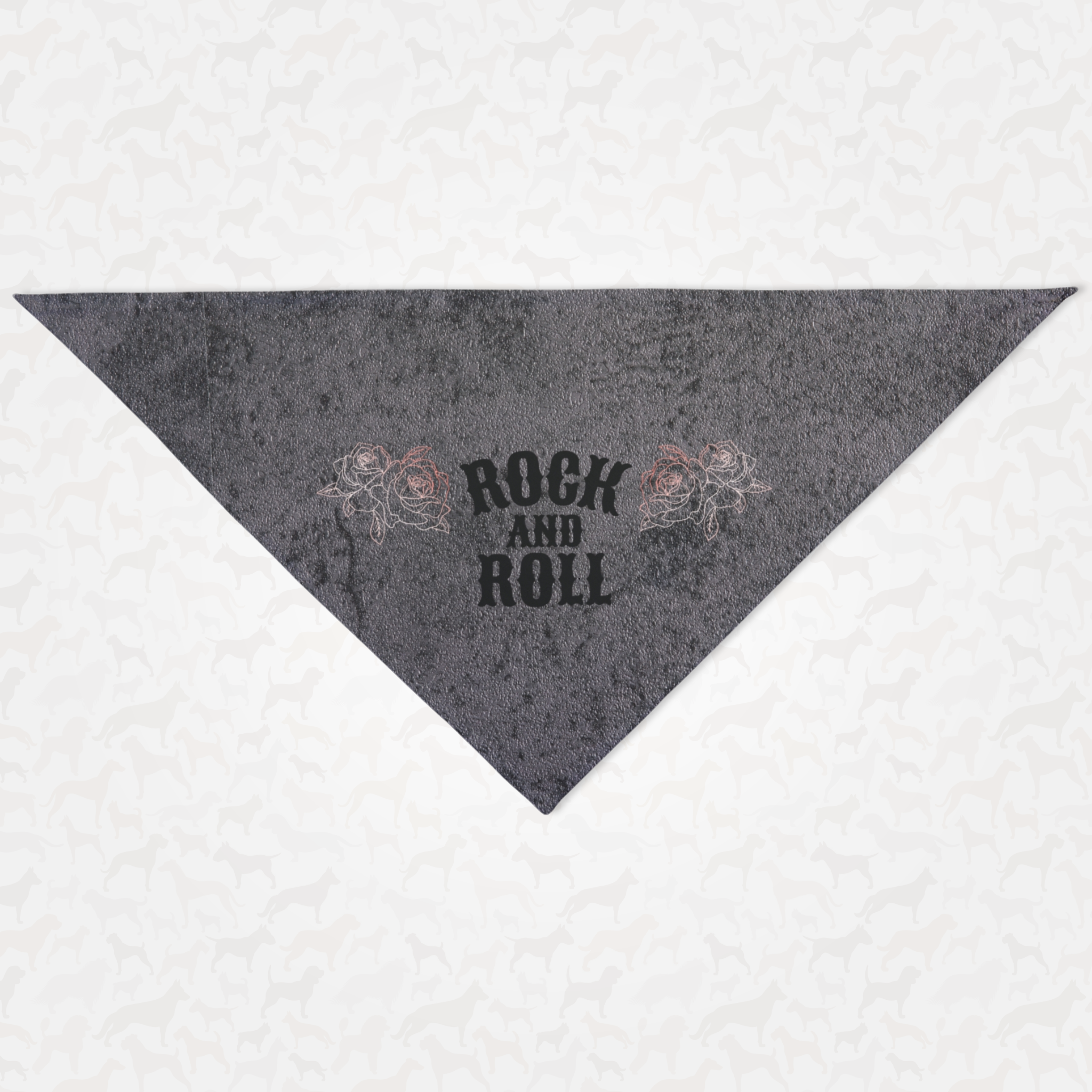 Cool retro dog bandana with roses graphics saying Rock And Roll.