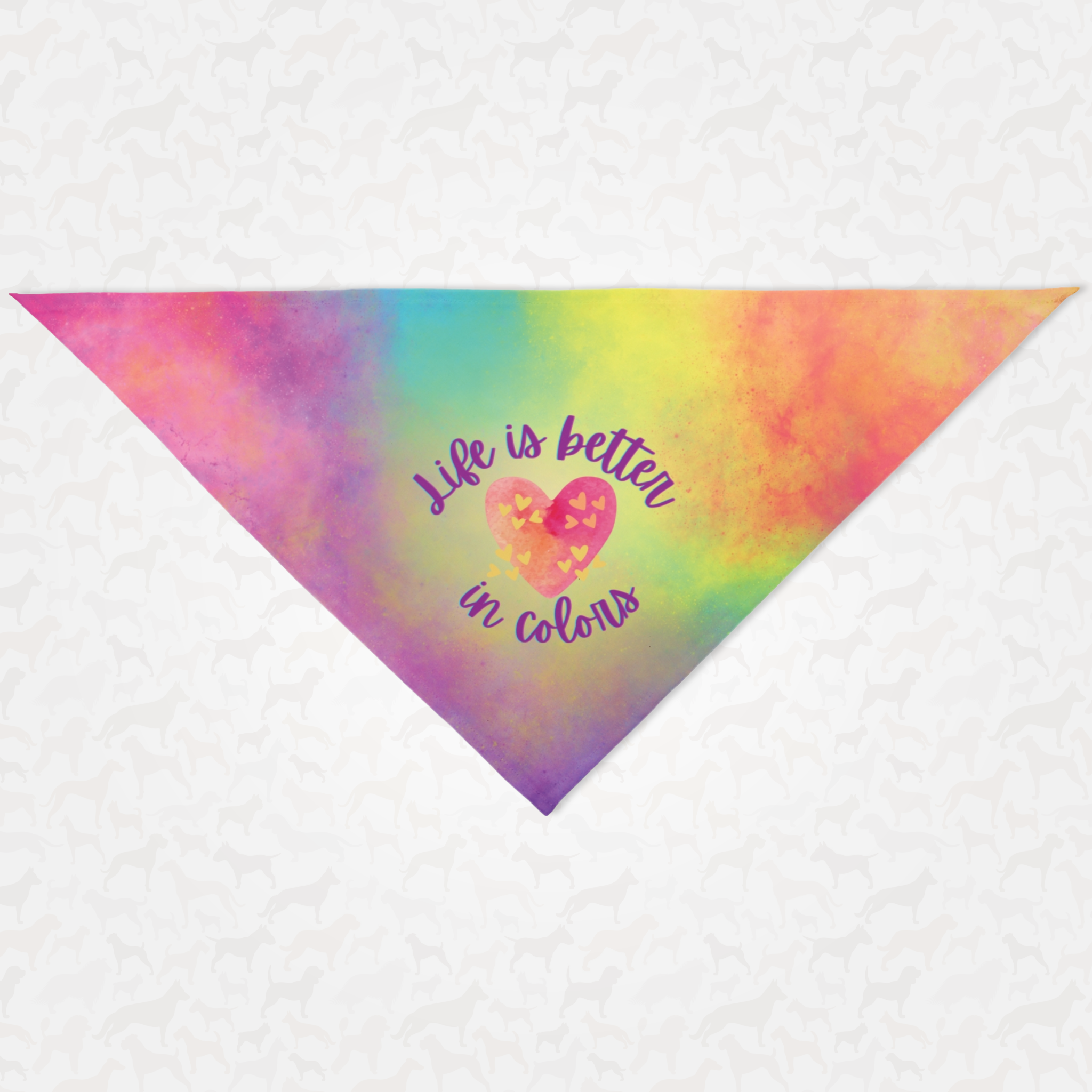 Cute colorful dog bandana saying Life Is Better In Colors.