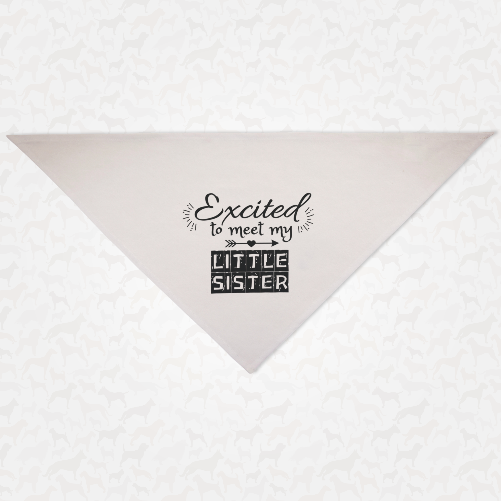 Cute dog bandana announcing pregnancy with "Excited to Meet My Little Sister" quote.
