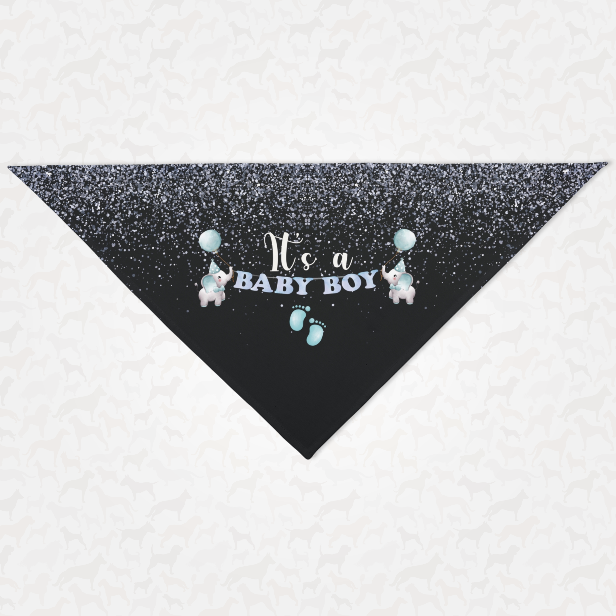 Cute pregnancy announcement dog bandana for gender reveals saying It's A Baby Boy.