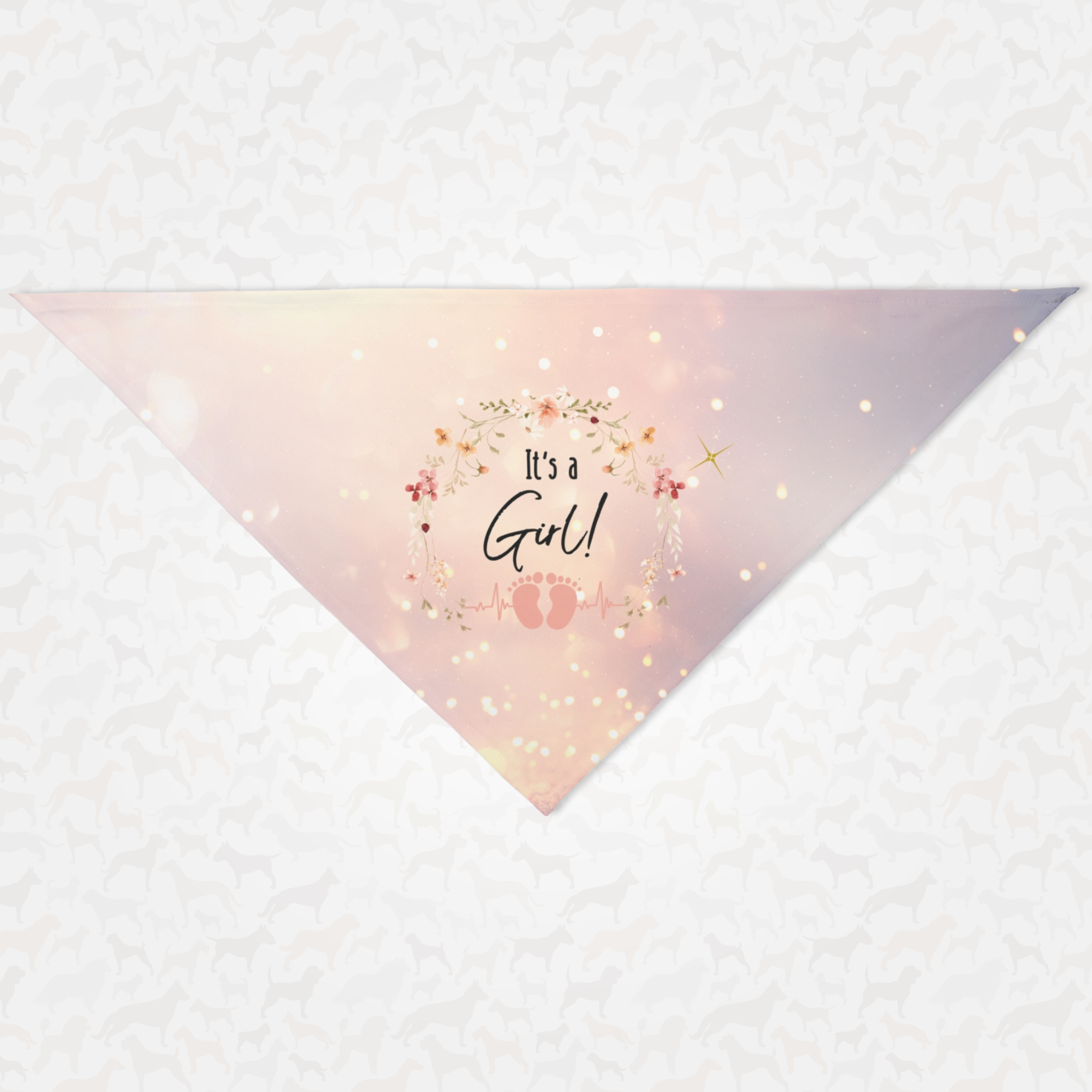 Cute pink pregnancy announcement dog bandana for gender reveal saying It's A Girl.