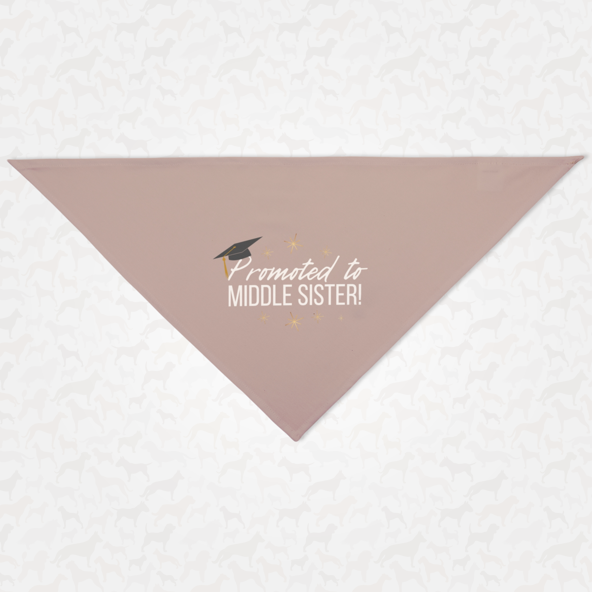 Cute pink dog bandana announcing pregnancy with "Promoted to Middle Sister" quote.