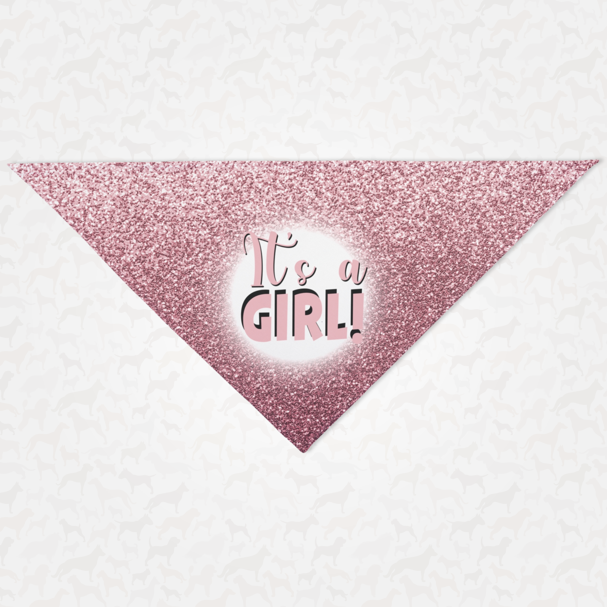 Cute pink pregnancy announcement dog bandana for gender reveals saying It's A Girl.