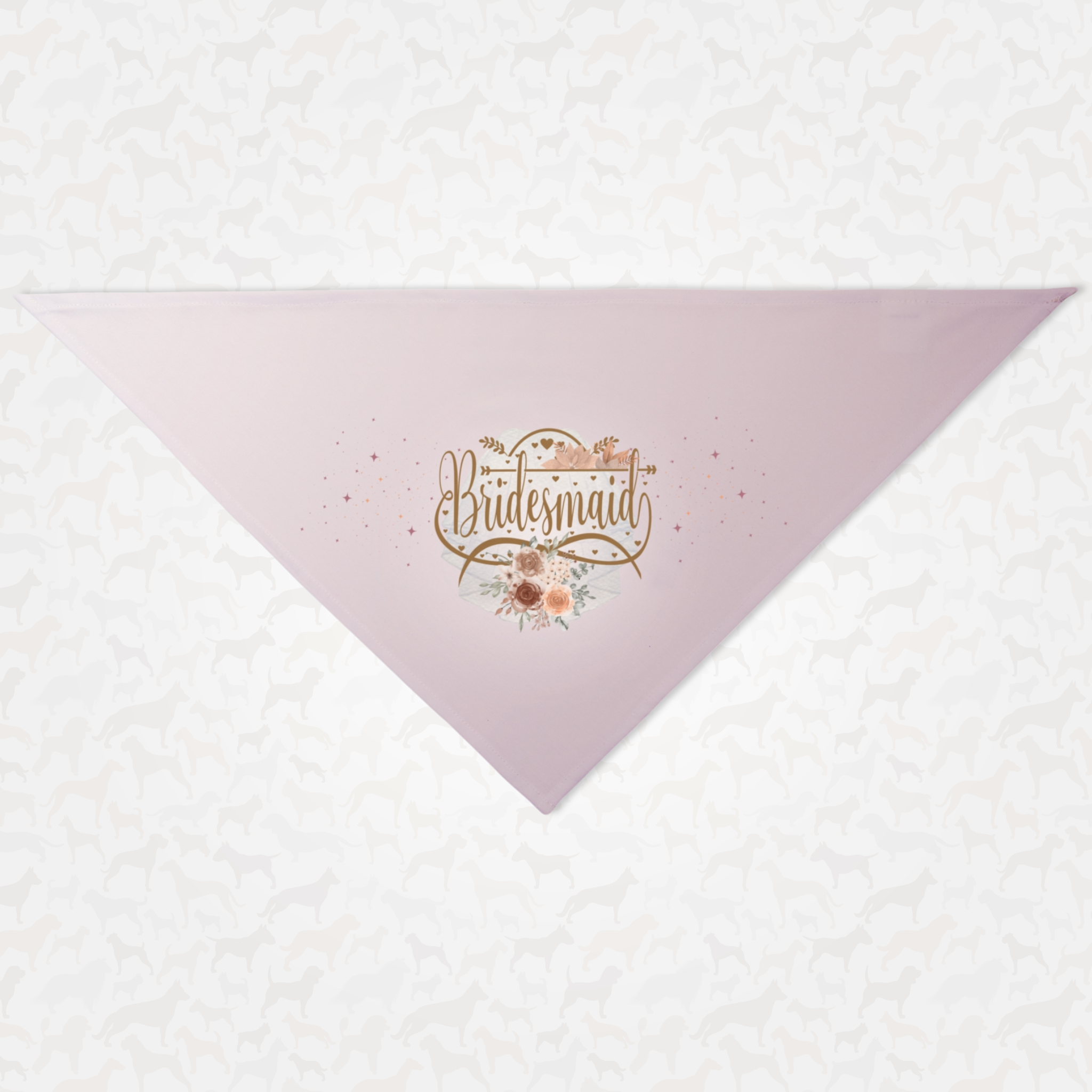 Cute pink wedding dog bandana saying Bridesmaid.