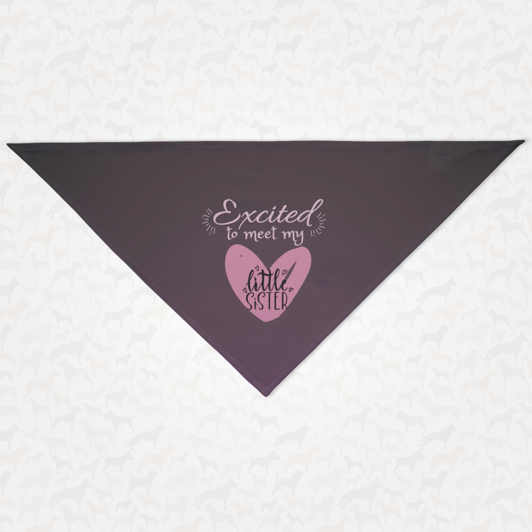 Cute purple dog bandana announcing pregnancy saying Excited To Meet My Little Sister.