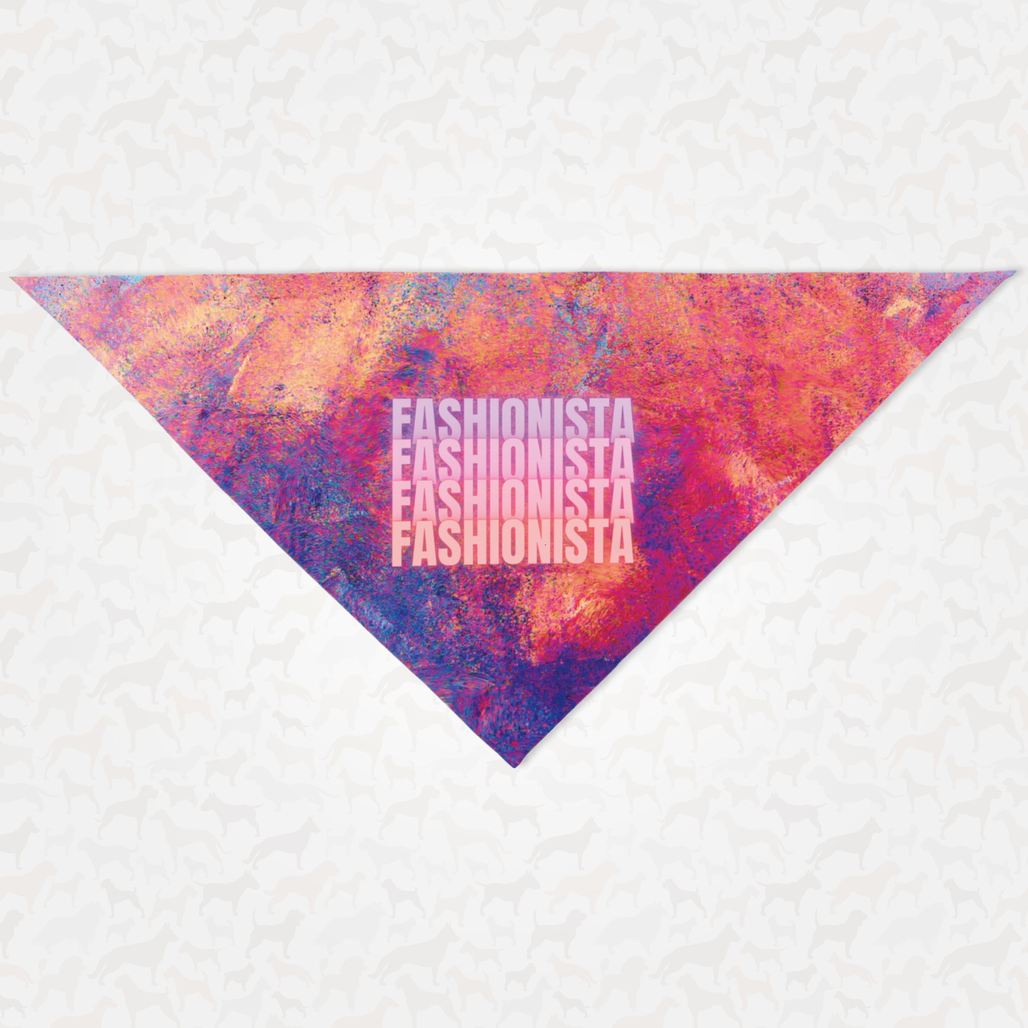 Colorful stylish dog bandana saying Fashionista.