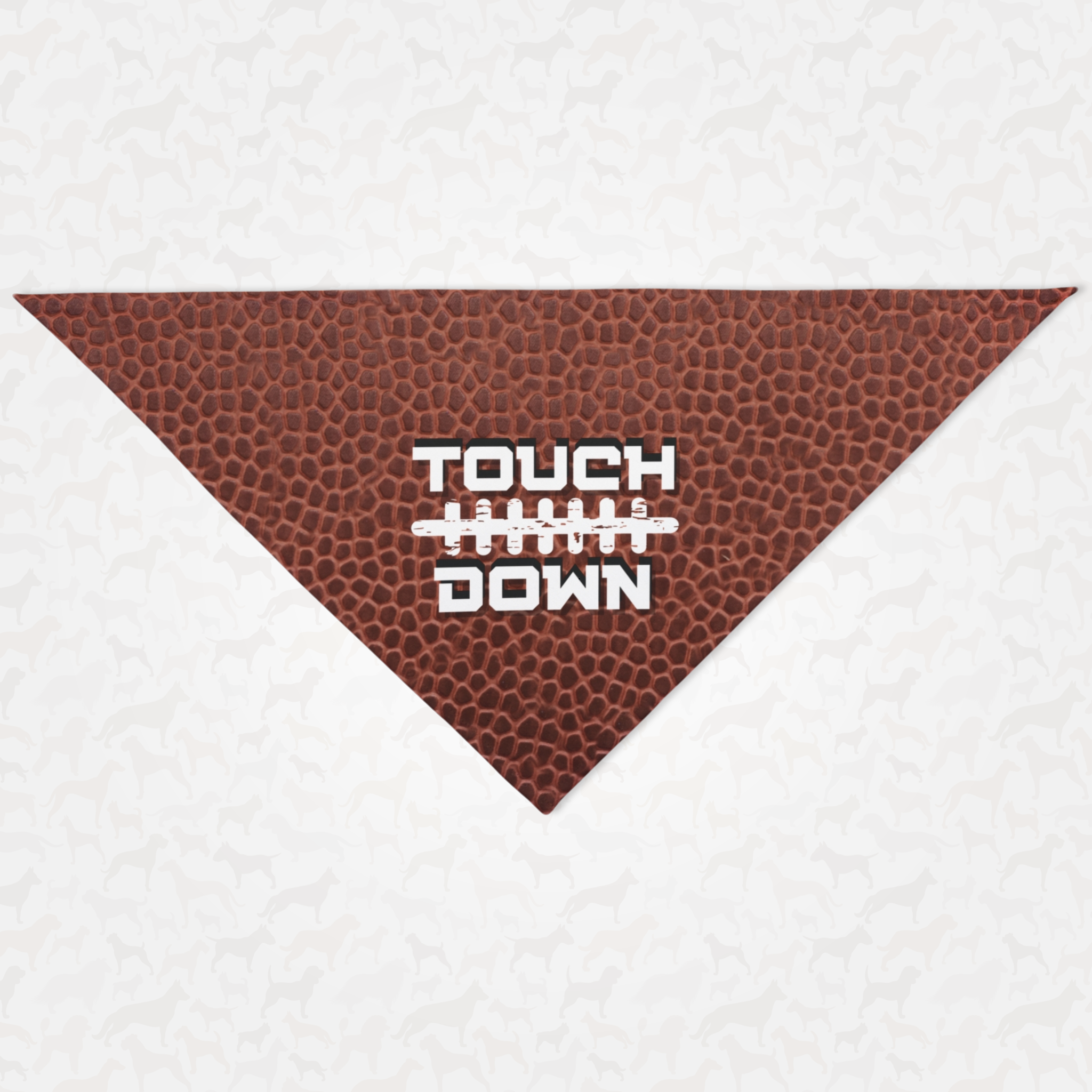 Football dog bandana saying Touchdown.