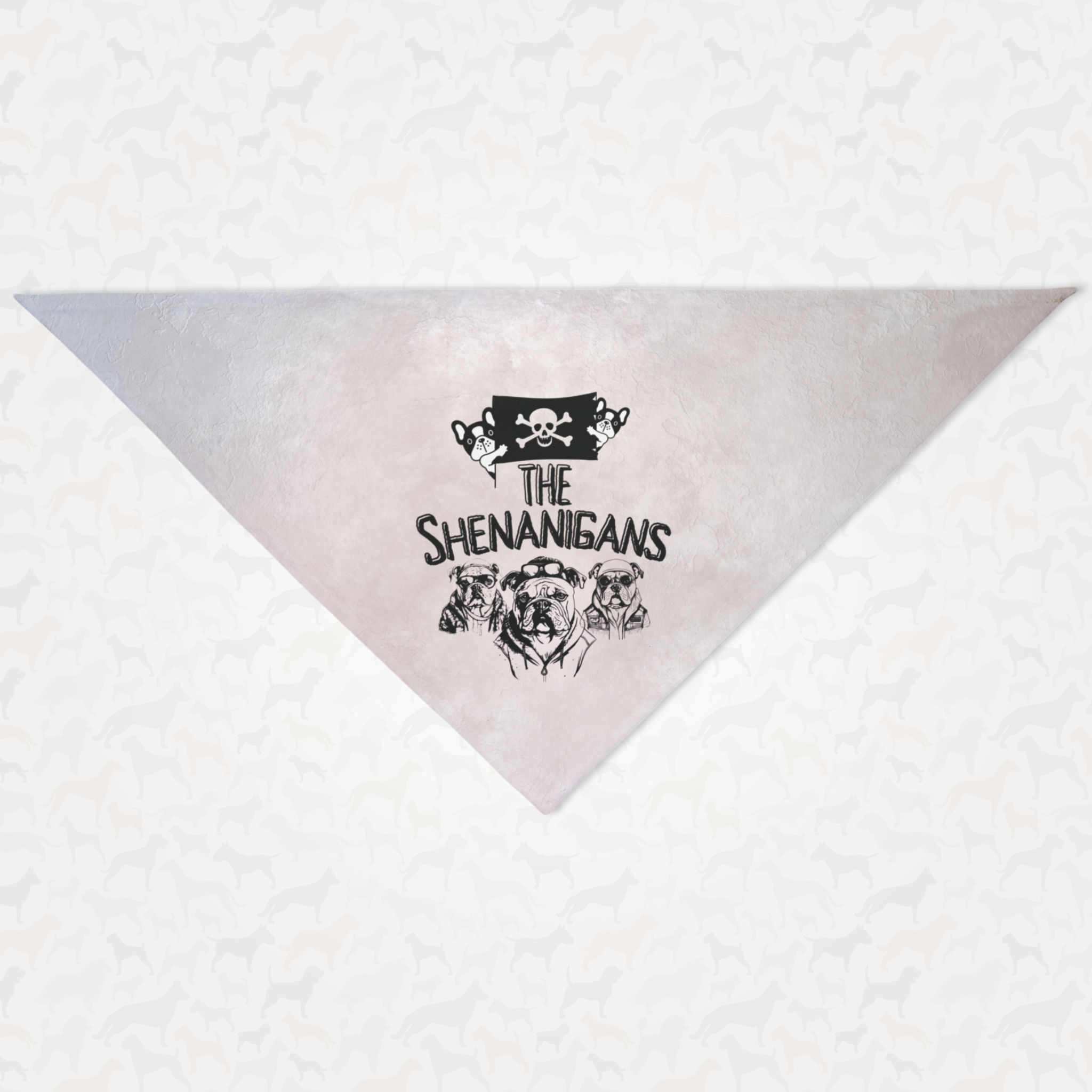 Funny dog bandana with distressed grunge effect saying The Shenanigans.