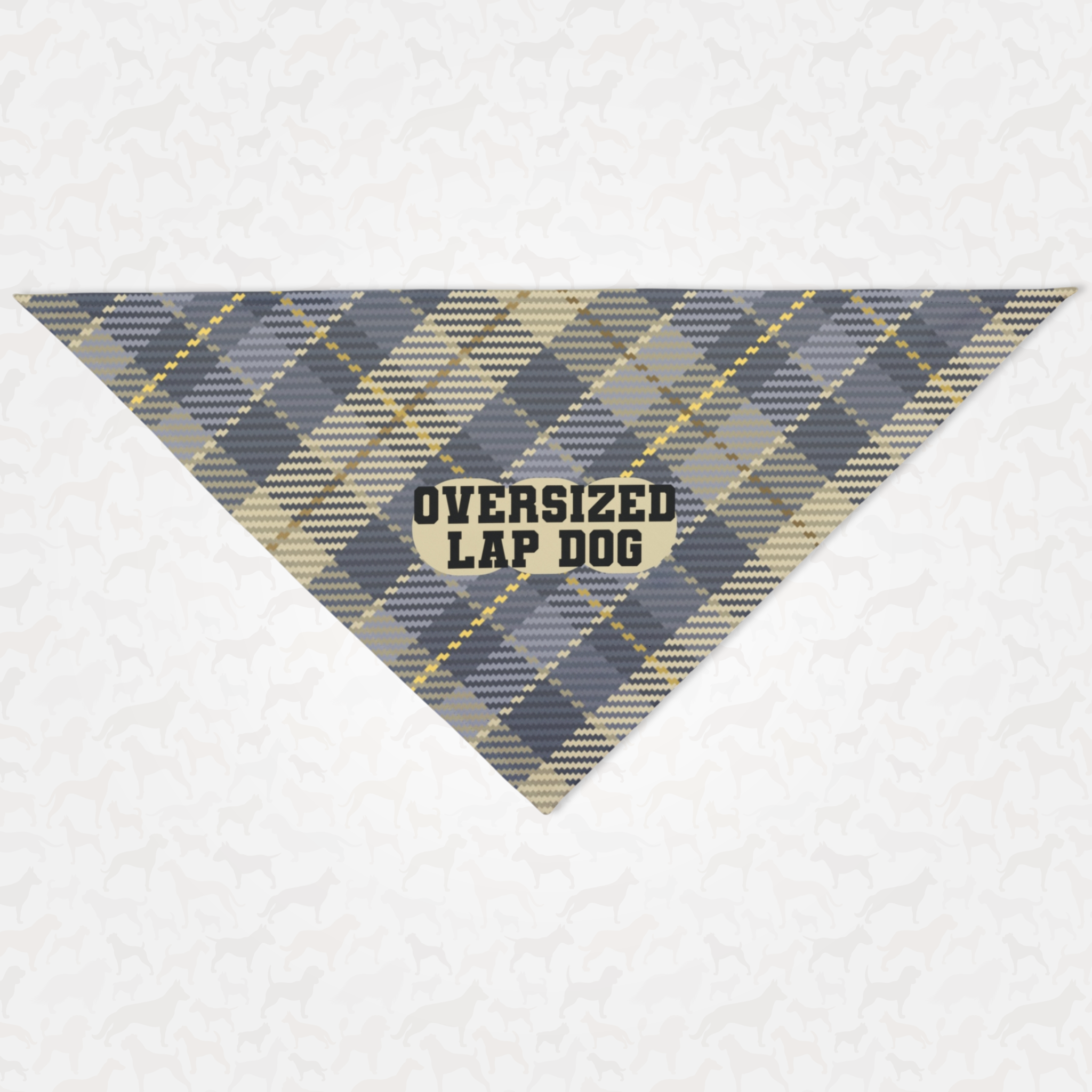 Funny dog bandana with plaid checkered pattern and "Oversized Lap Dog" quote.