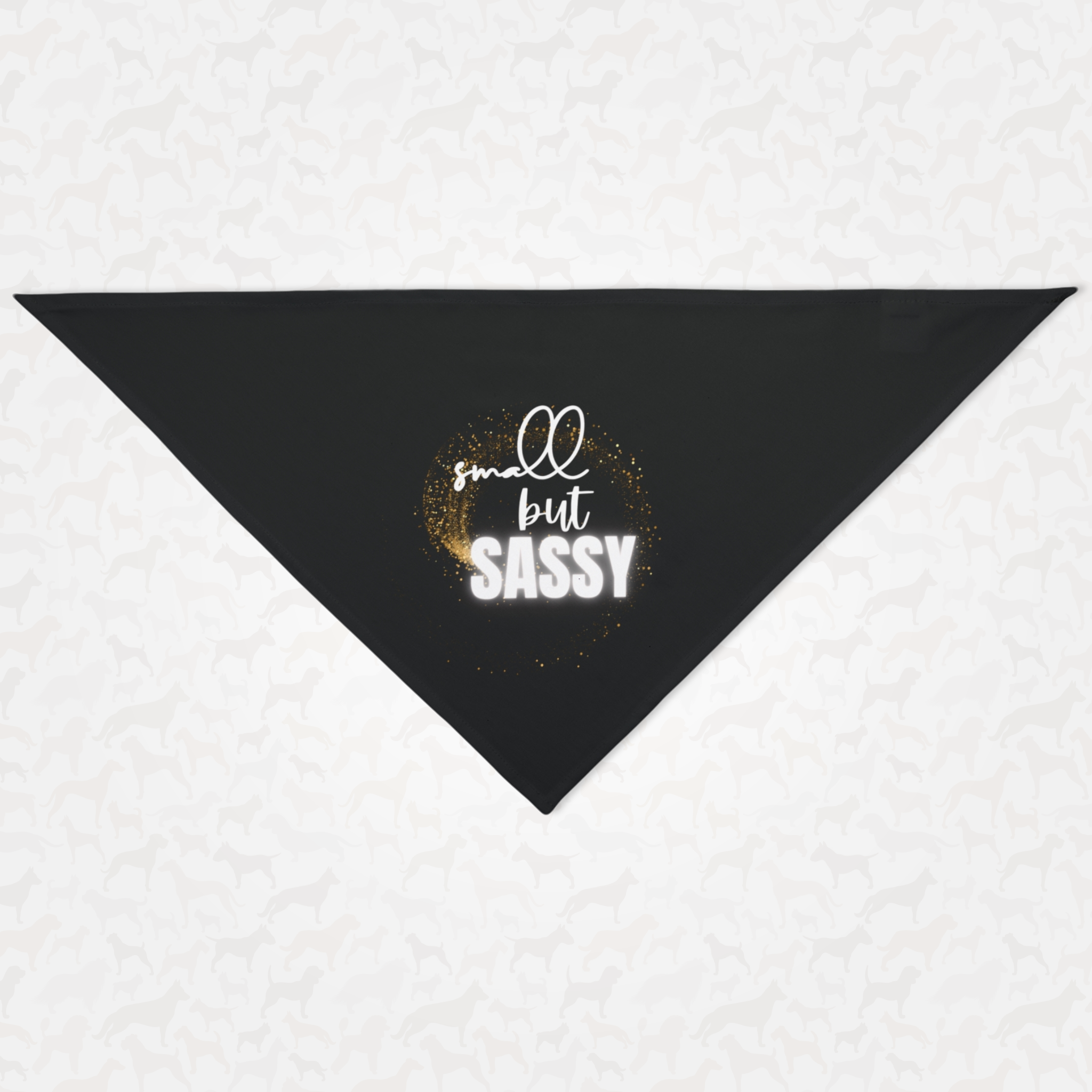 Funny dog bandana with "Small But Sassy" slogan.