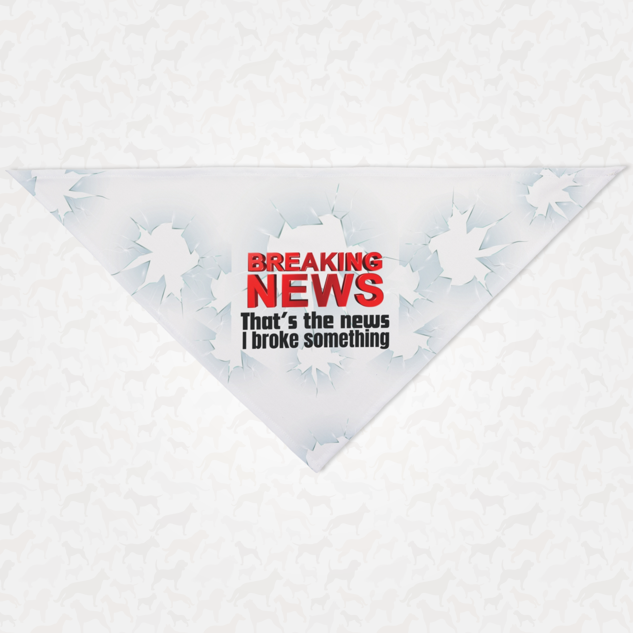Funny graphic dog bandana saying Breaking News.