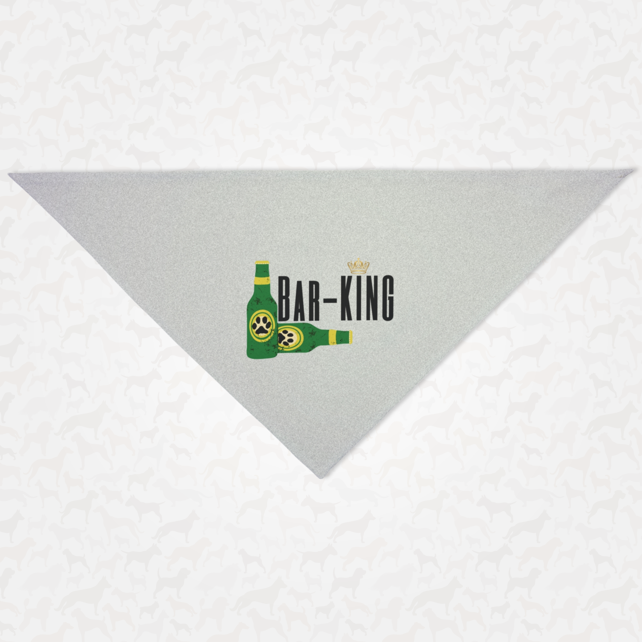 Funny pun dog bandana saying "Bar-King."
