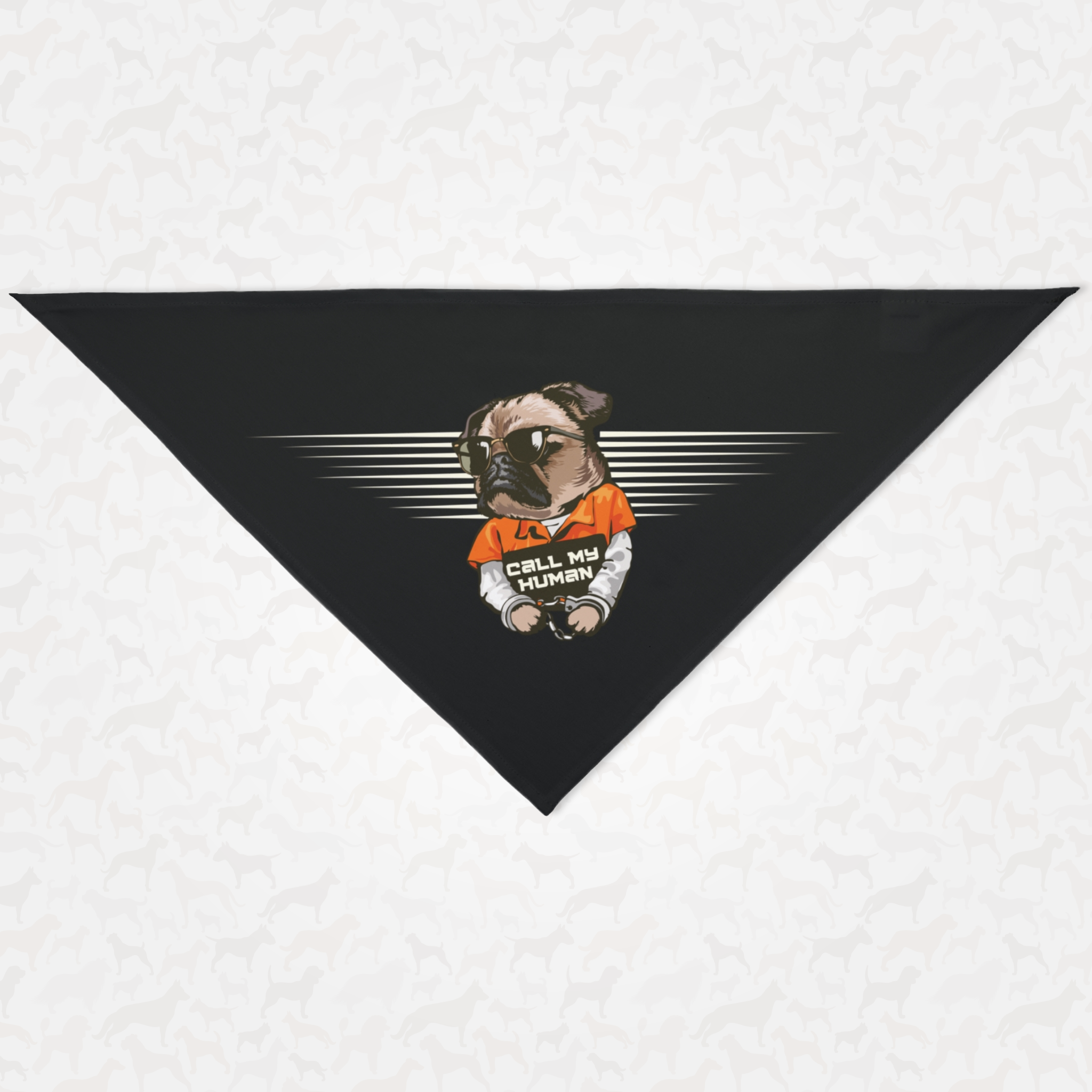Bandana with tough dog graphic saying Call My Human.