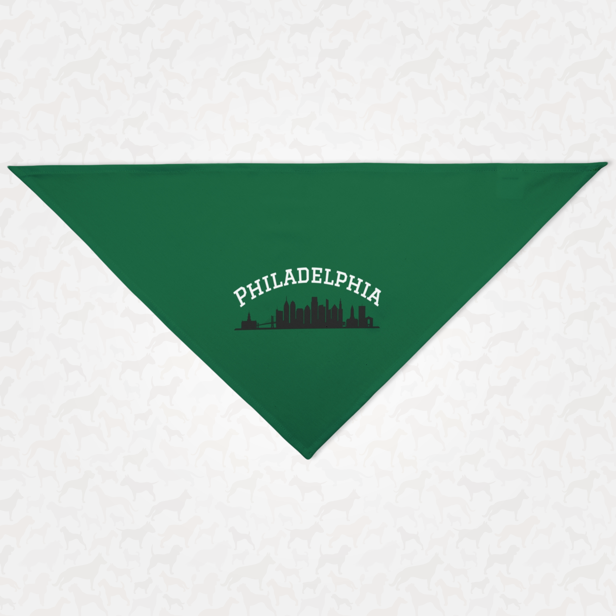 Green dog bandana saying "Philadelphia" with a skyline graphic.