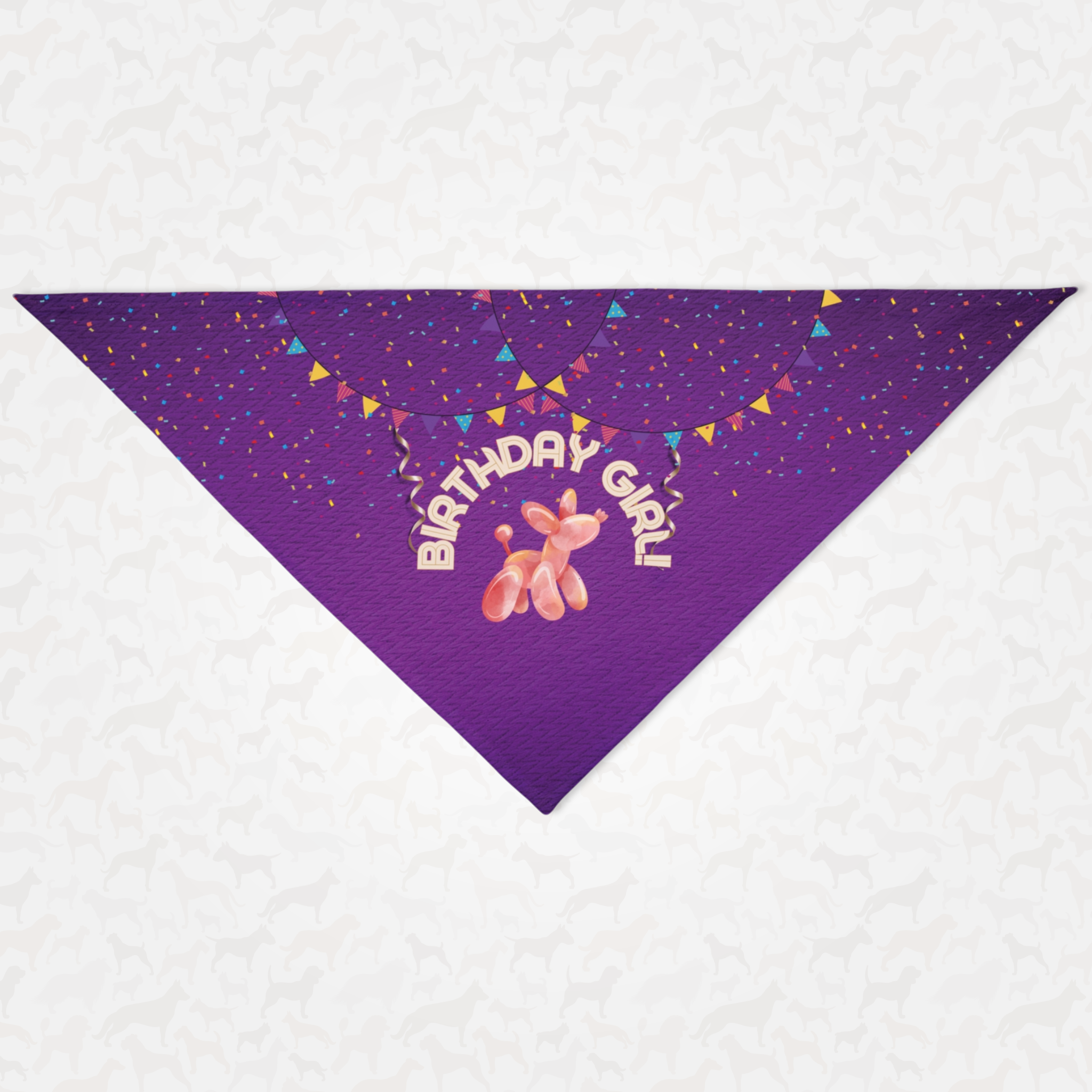 Happy birthday dog bandana with confetti and "Birthday Girl" printed on it.