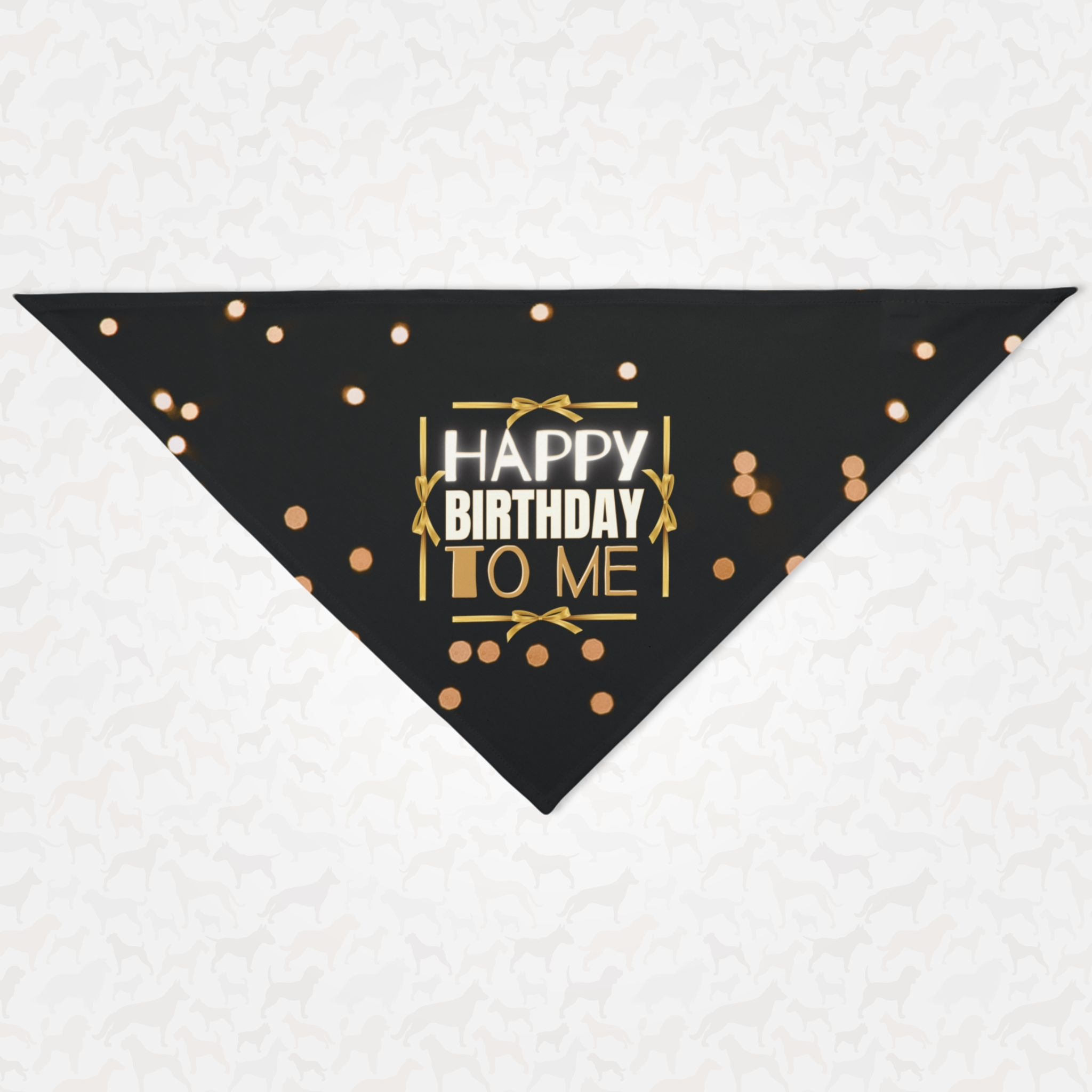 Happy Birthday To Me dog bandana featuring glow lights on black fabric.