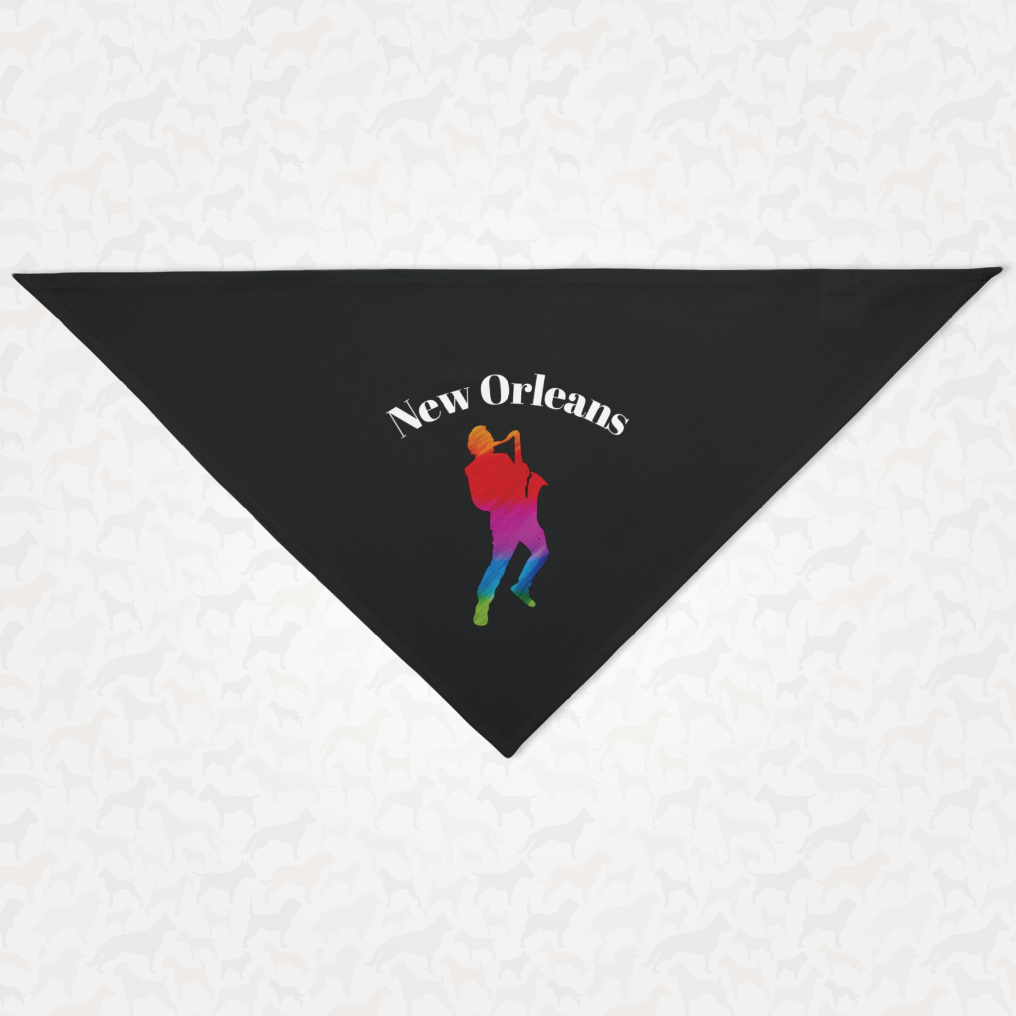 New Orleans dog bandana inspired by Jazz Fest and Mardi Gras.