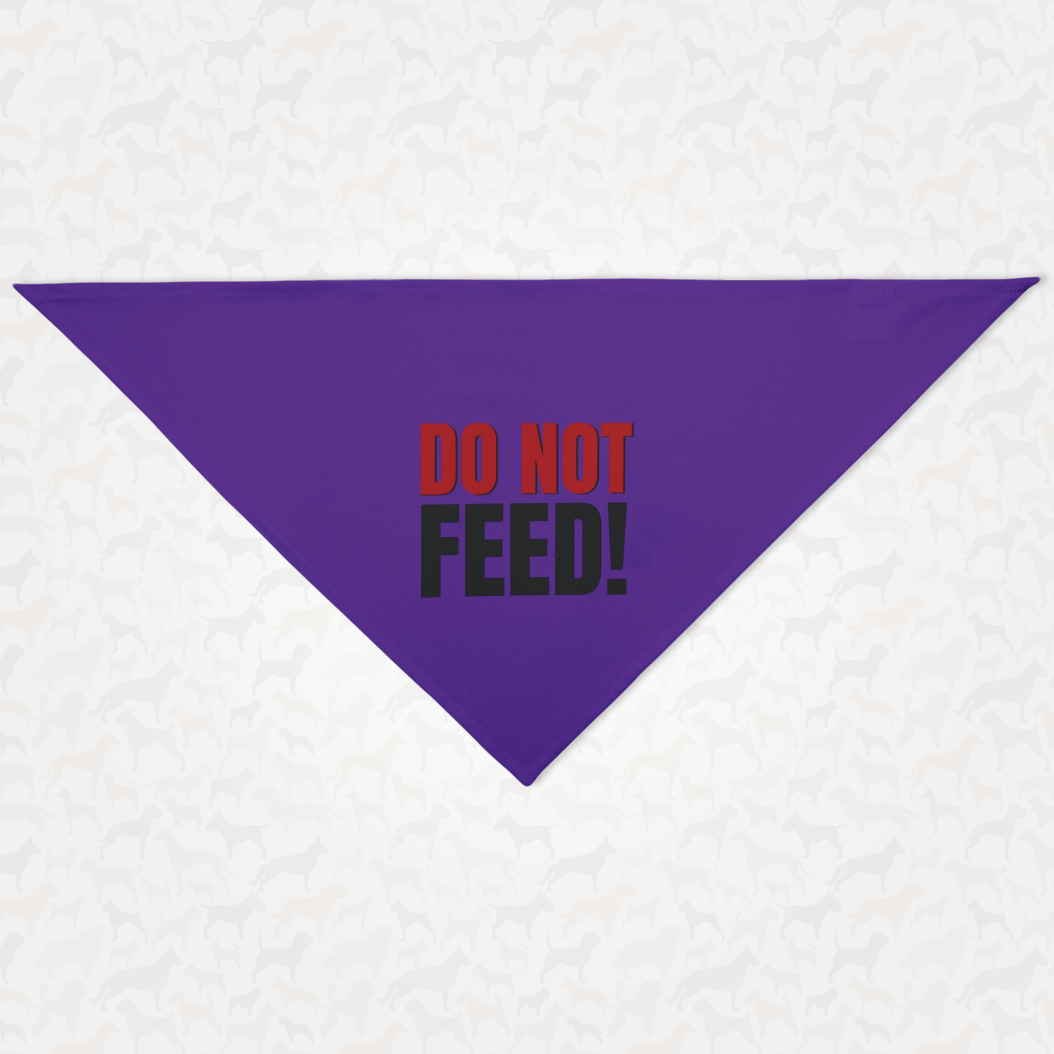 Purple warning dog bandana saying Do Not Feed.
