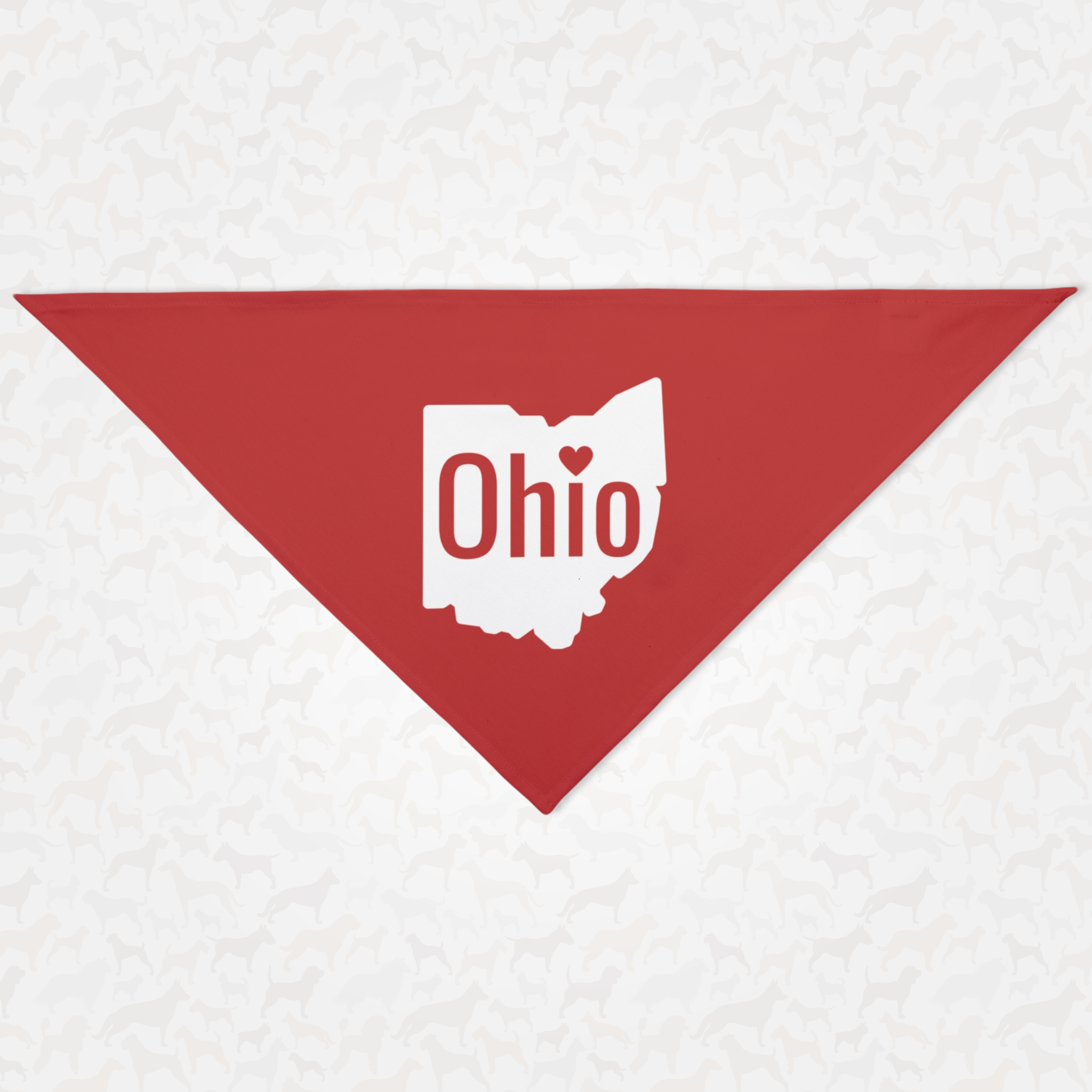 Red dog bandana saying "Ohio" with the state's map as backdrop.