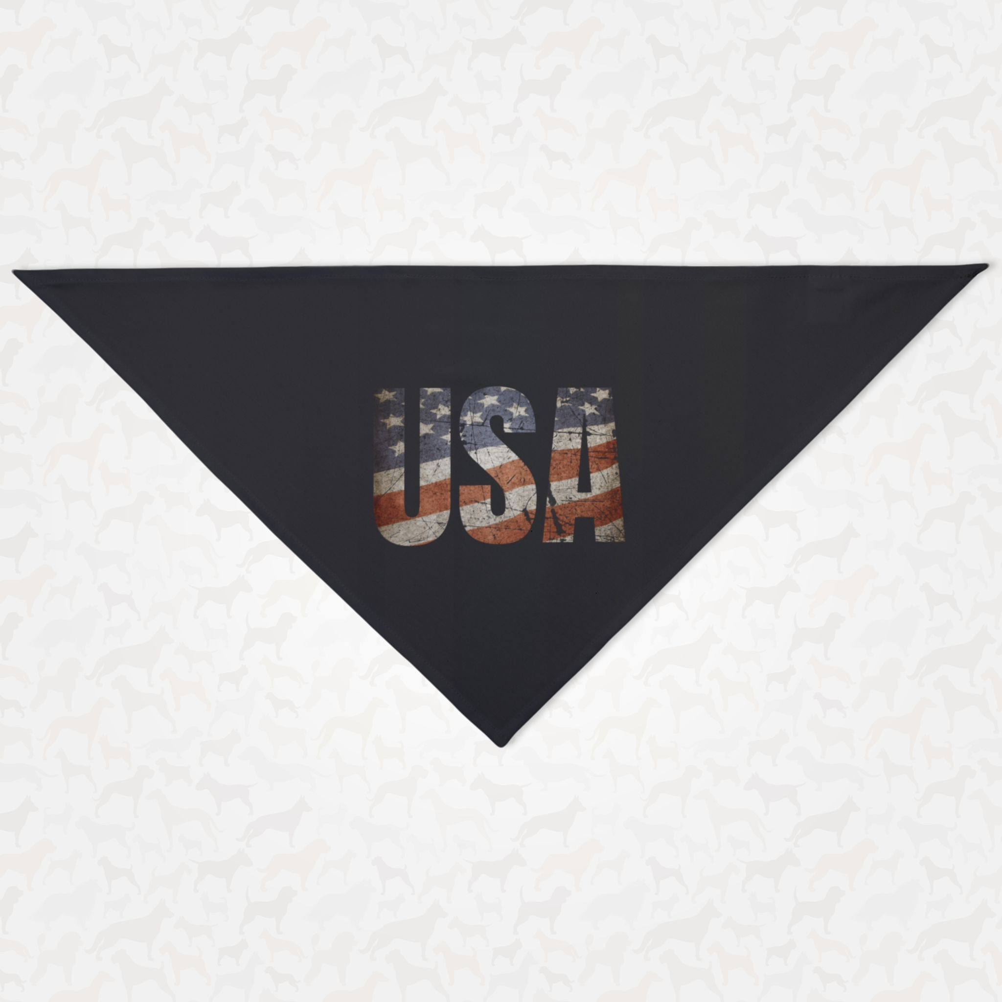 USA dog bandana featuring American flag.