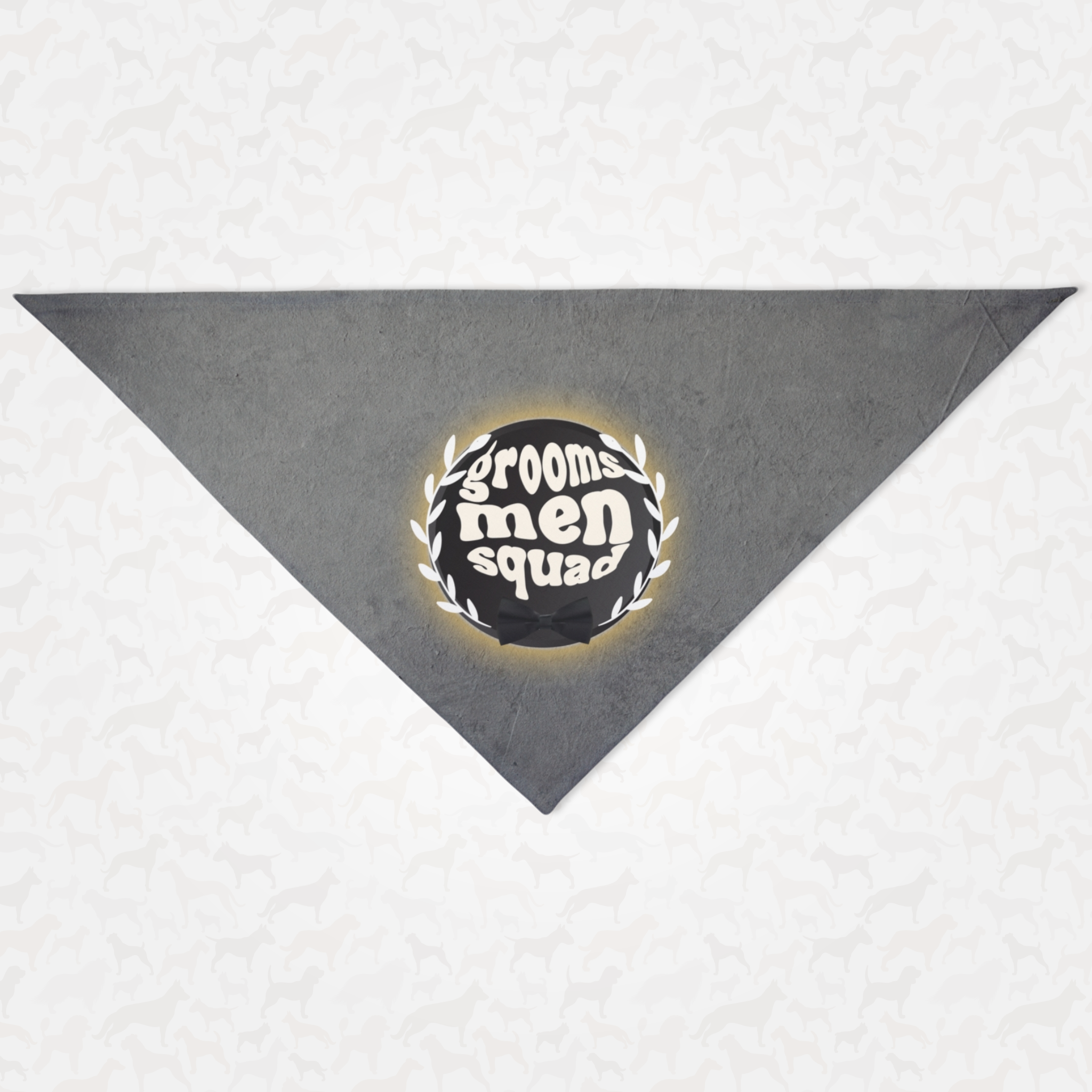 Wedding dog bandana saying Groomsmen Squad.