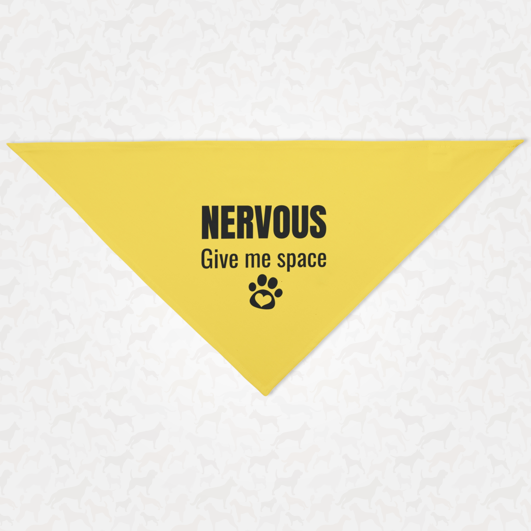 Yellow caution warning dog bandana saying "Nervous. Give Me Space."