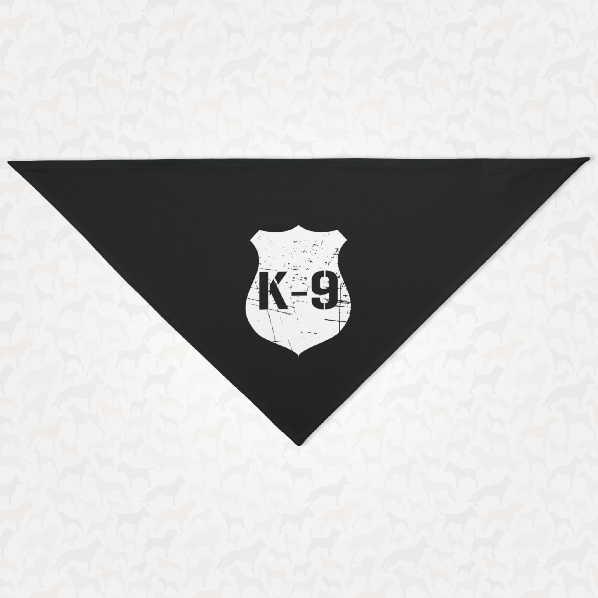 Black dog bandana with distressed K9 badge graphic.