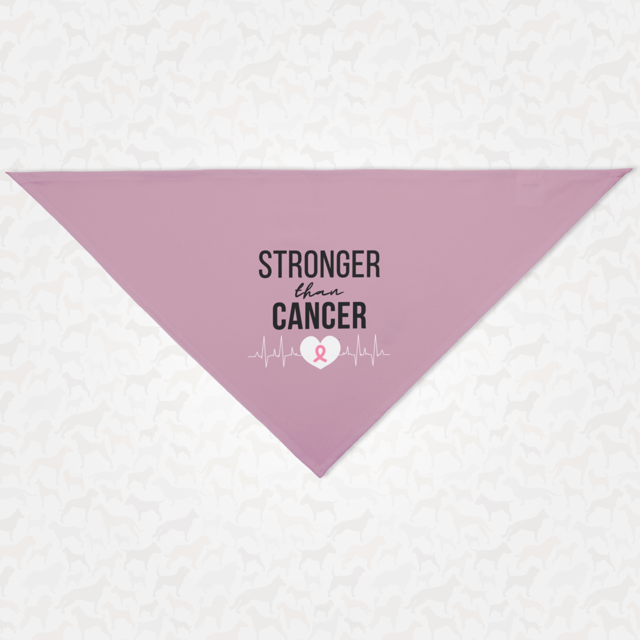 Pink dog bandana for breast cancer awareness with "Stronger Than Cancer" quote on it.