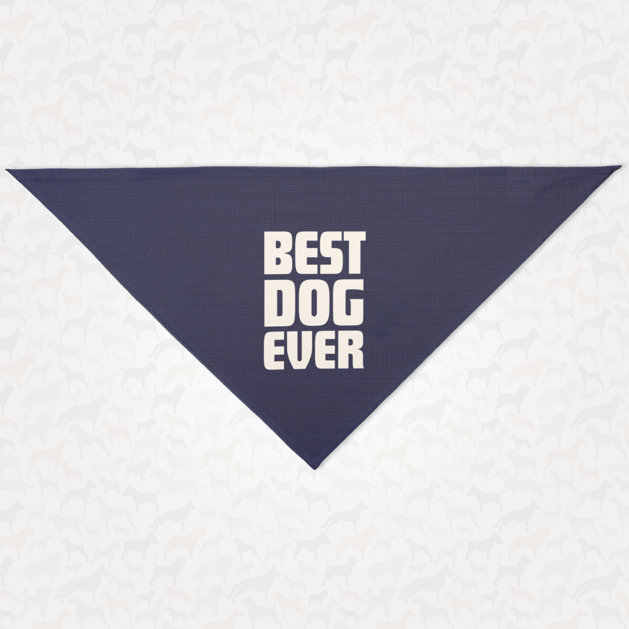 Purple dog bandana with Best Dog Ever quote printed on it.