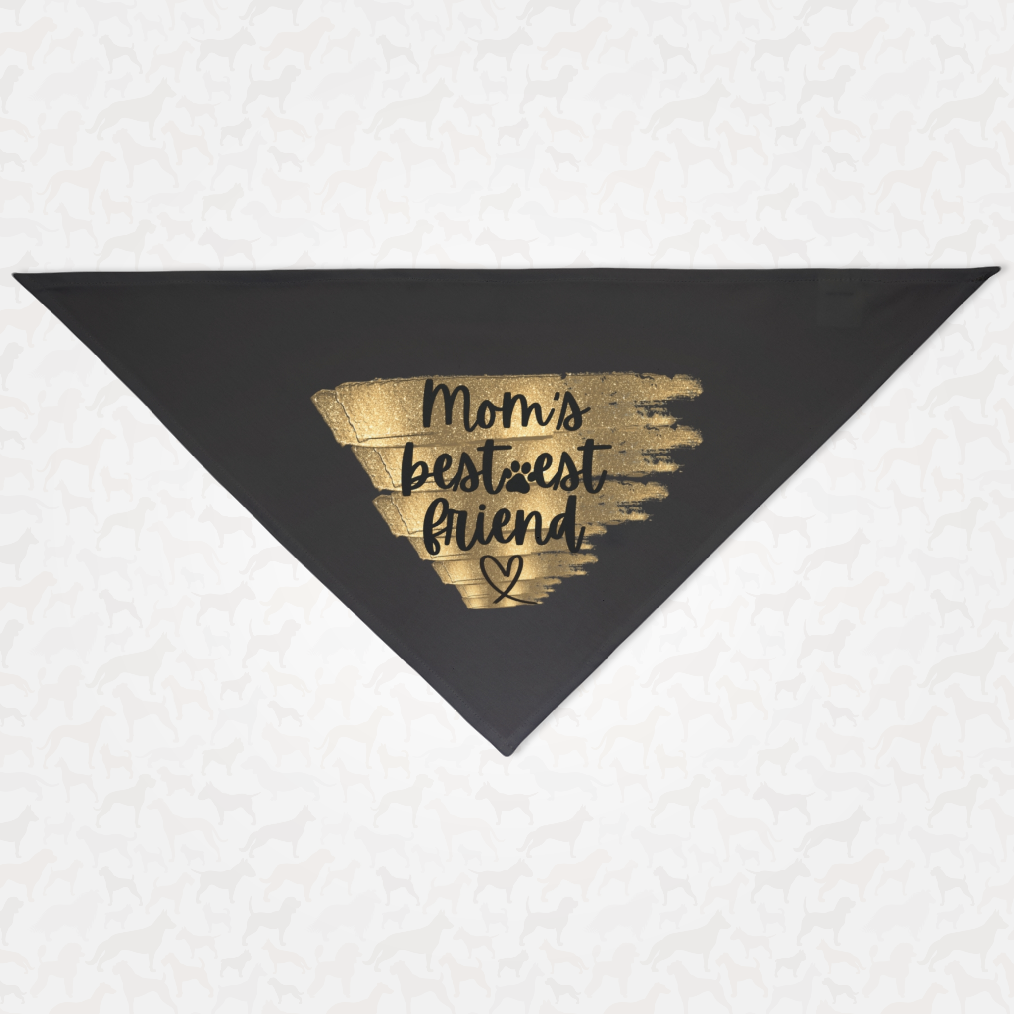 Cute dog bandana with "Mom's Best-est Friend" quote on gold glitter.