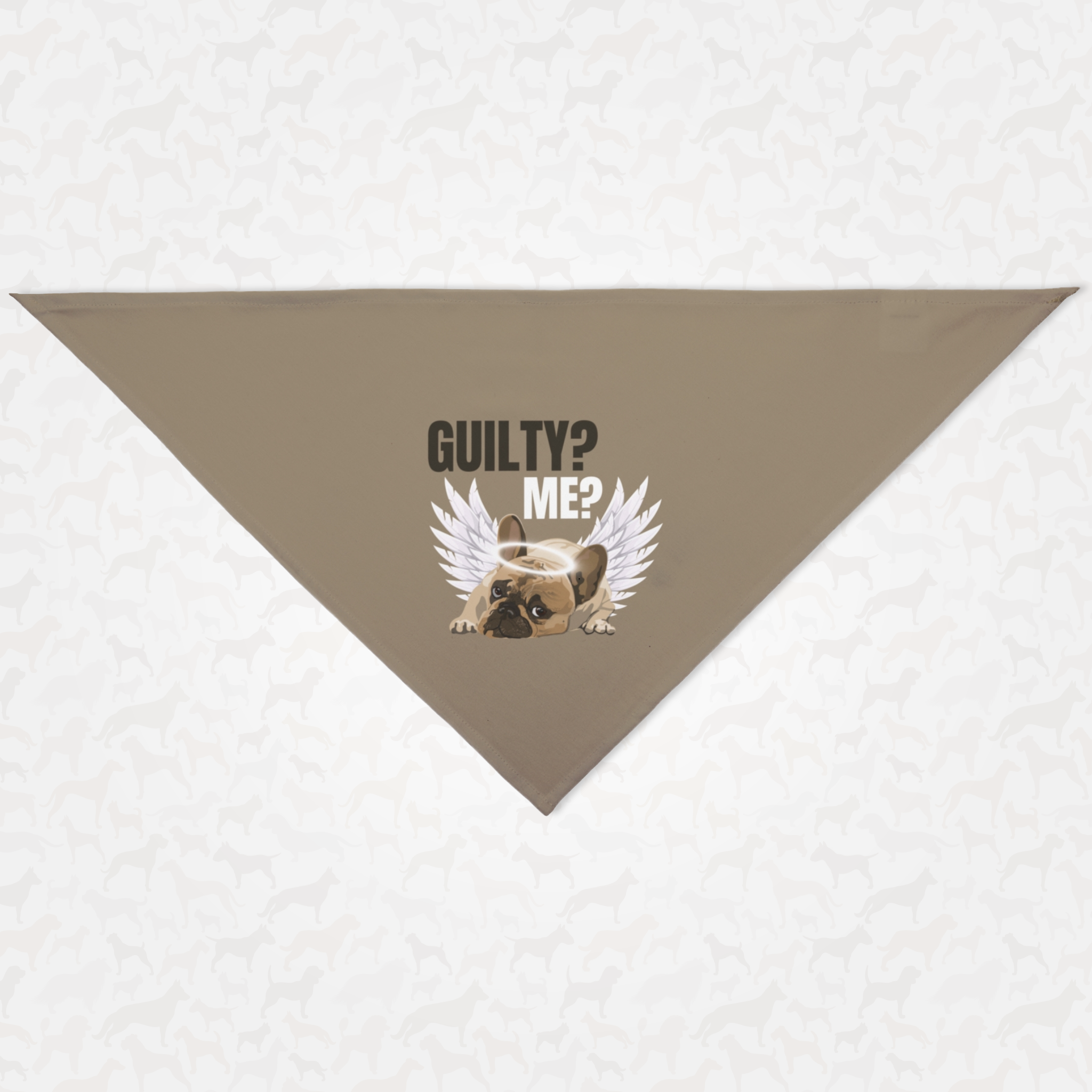 Cute naughty dog bandana saying "Guilty? Me?" with funny puppy eyes dog graphic.