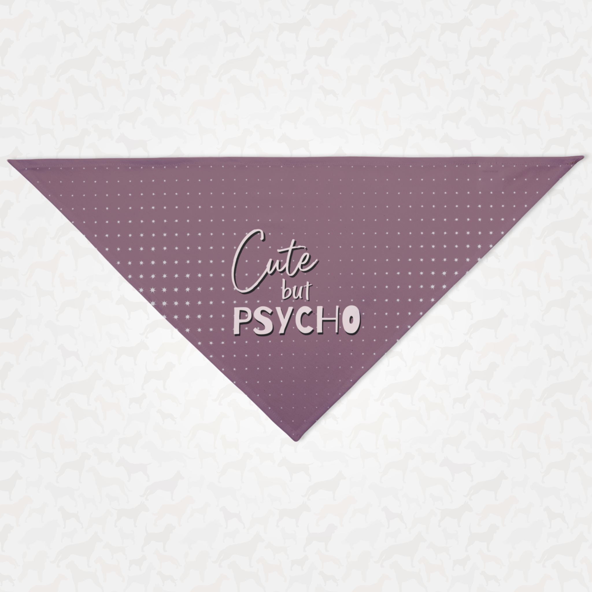 Cute purple dog bandana with "Cute but Psycho" funny quote.