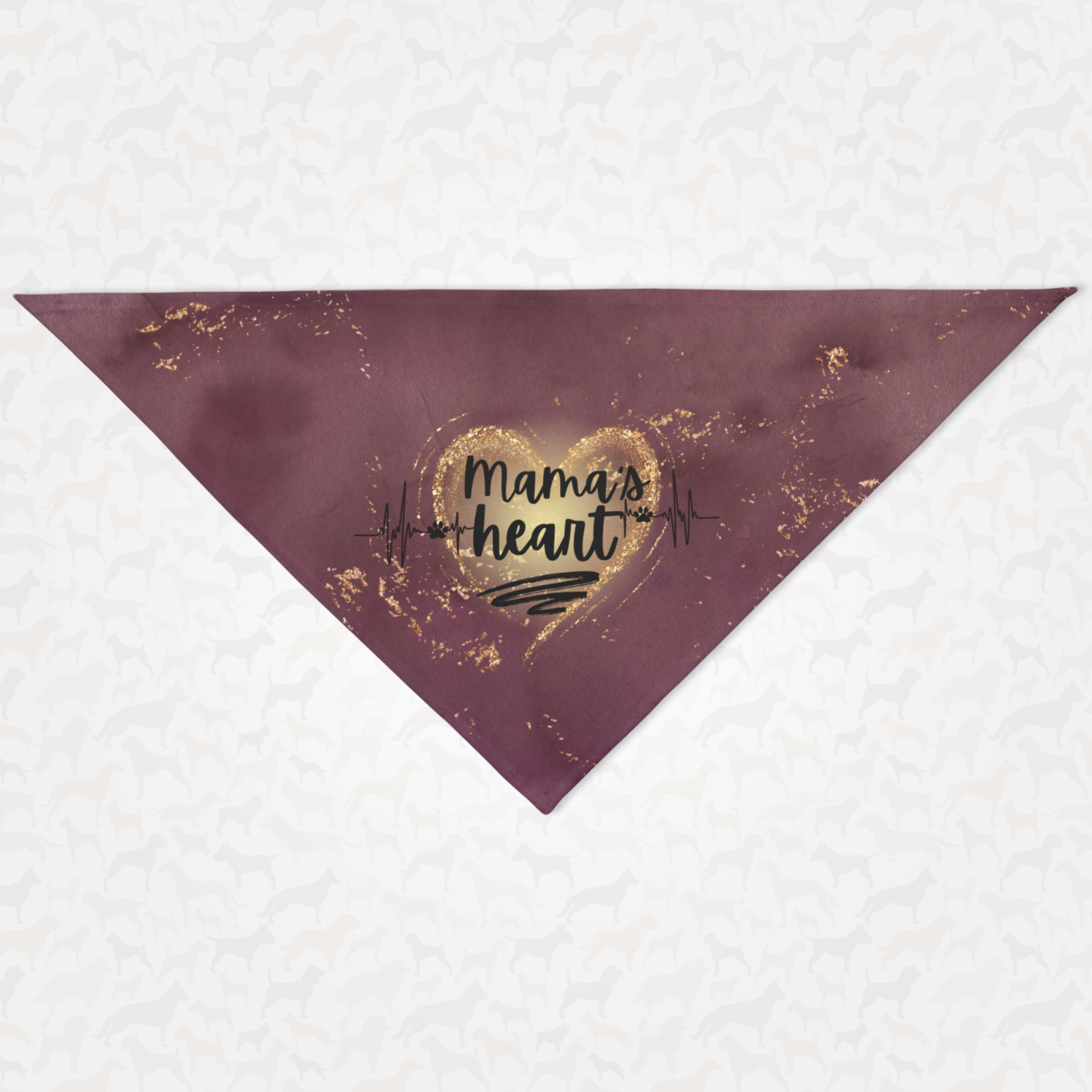 Cute purple dog bandana with heartbeat graphic saying Mama's Heart.