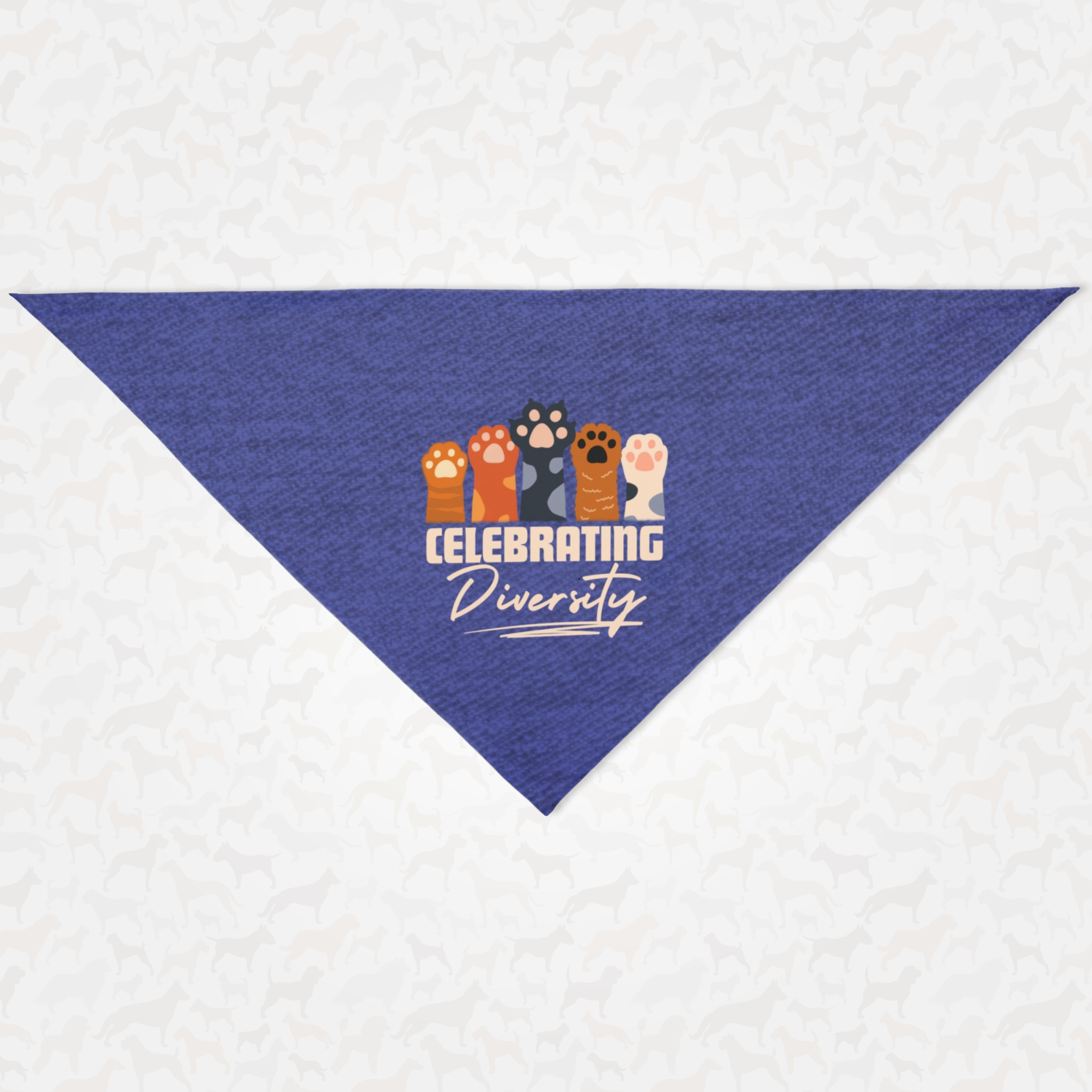 Dei dog bandana saying Celebrating Diversity.