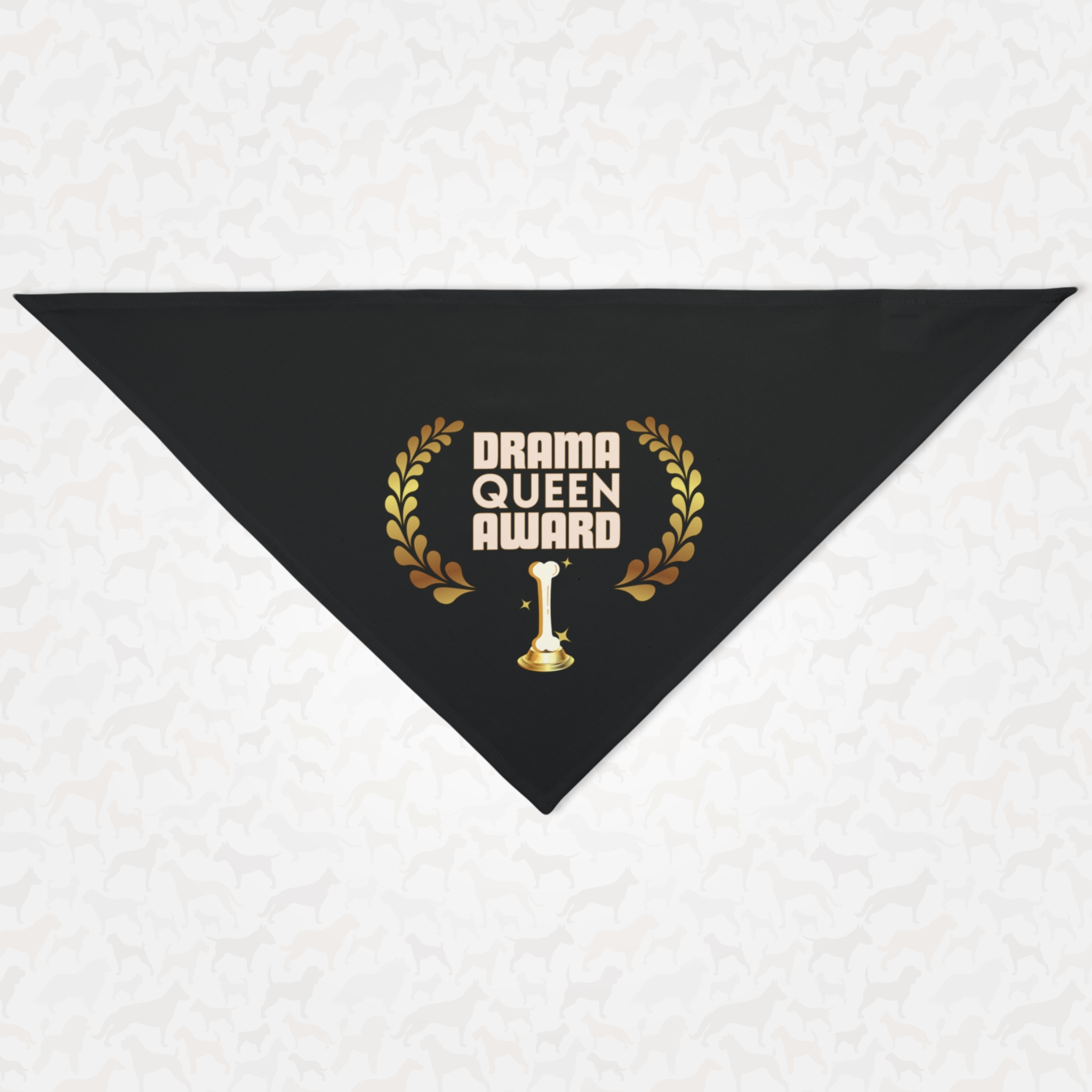 Funny dog bandana with "Drama Queen Award" slogan.