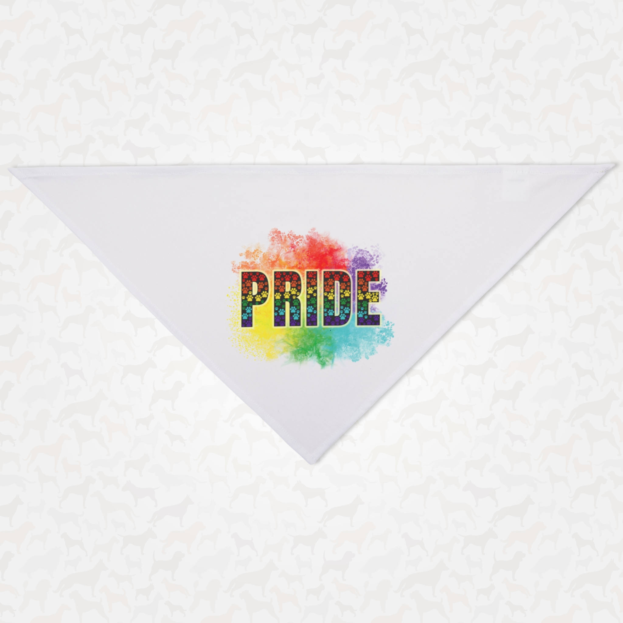 Pride dog bandana featuring rainbow colored paws.