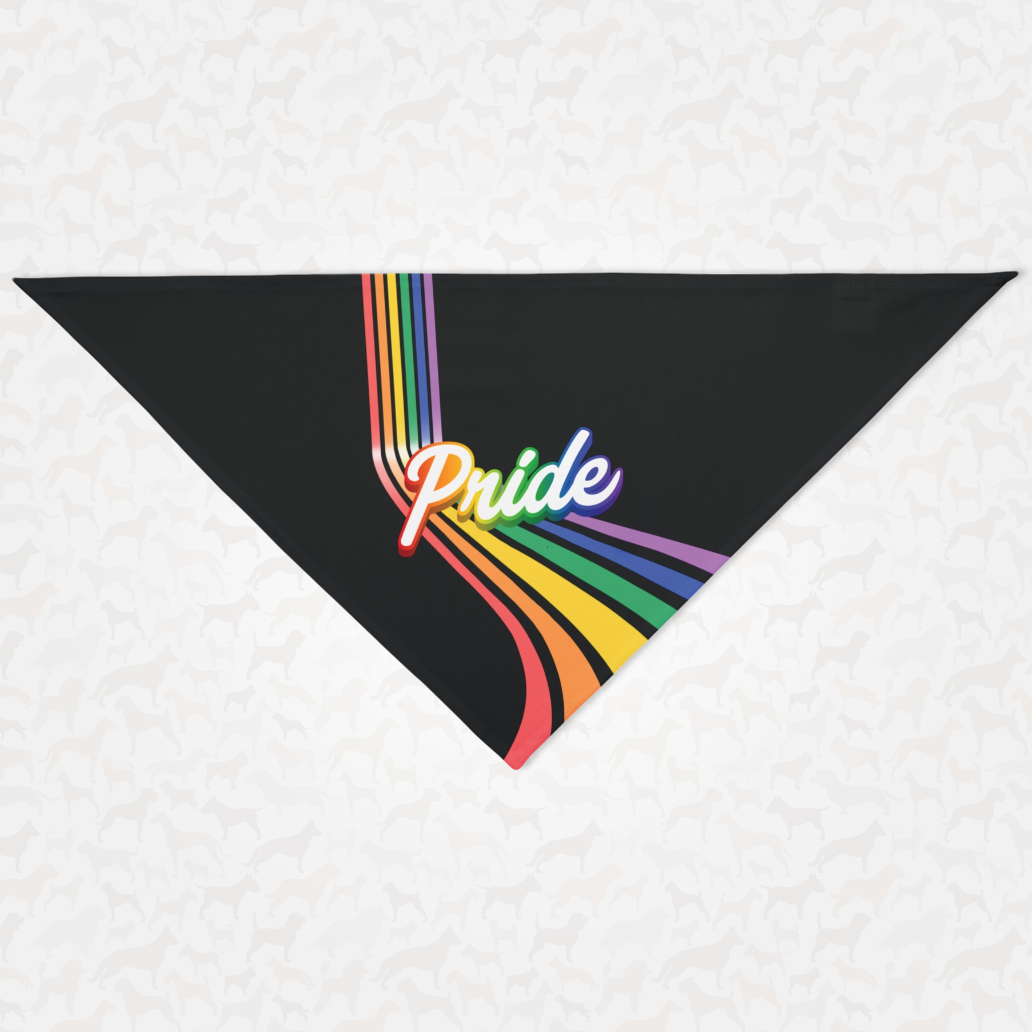 Pride dog bandana with rainbow stripes.